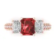 4.26 Emerald 3 stone Natural Garnet Promise Bridal Wedding Ring 14k Rose Gold