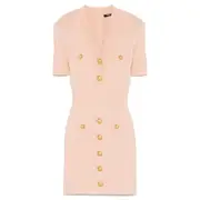 [Balmain] V Neck Button Short Knit Dress