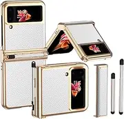 Folding Leather Case Suitable for Samsung Galaxy Z Flip 4 5G 2022, Mobile Phone Shell for Z Flip4, Anti-Fall Cover for Z Flip 3 with Electroplating Hinge and S Pen Stylus