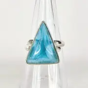 LARIMAR RING TRIANGLE SHAPE 925 STERLING SILVER JEWELRY AAA CRYSTAL - ADJUSTABLE