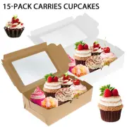 15Pcs Cupcake Boxes Paper Cupcake Container with Clear Window 6 Cavity-.-