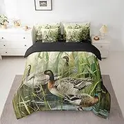 Feelyou Mallard Duck Comforter Set Queen Size 7 Pieces, Kids Boys Girls Wild Lake Hunting Bedding Set for All Season, Cabin Lodge Bed in a Bag with Comforter, Sheets, Pillowcases & Cushion Cover