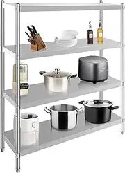 [Garvee] Stainless Steel Shelves,16x31x53 in Storage Shelf 4-Tier Heavy Duty Adjustable Shelf Unit with Wheels Side Baffles for Kitchen Garage Office Restaurant Warehouse,330lb Per Shelf