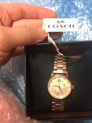 【全新免運】（外盒微損降價優惠）美國 COACH Outlet全新正品  Coach粉金山茶花手錶  女錶 腕錶