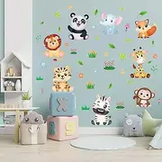 Amimagen Jungle Baby Animals Wall Decals - Monkey Elephant Giraffe Lion Tiger Fox Zebra Panda Wall Stickers - Nursery Kids Girls Boys Room Daycare Playroom Classroom Wall Decor