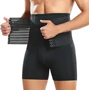 [Bslingerie] Men Shapewear Tummy Control Shorts Compression High Waist Hip Enhancer Brief, Black, XL