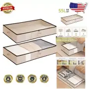 Sturdy Beige Underbed Storage Bins with Zippered Access - Large Capacity, 2 Pack