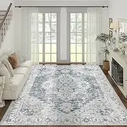 JINCHAN Rug Vintage Carpet 240x305CM Persian Rug Indoor Floor Mat Print Distressed Rug Grey Foldable Accent Rug Lightweight Non Slip Kitchen Living Room Bedroom Dining Room