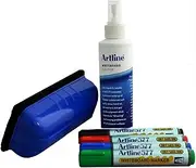 Artline QTTWS1000, Whiteboard Starter Kit, 4Pack of Assorted Markers, Eraser and Cleaning Fluid