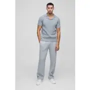 Mens Light Grey Ribbed Knitted Jogger