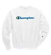 Champion LIFE Men's Reverse Weave Sweatshirt,white/champion script,MEDIUM