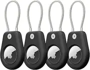 Tandoler [4 Pack] for AirTag Keychain Holder with Wire Cable, Secure Lock Case for Air tag, Key Ring Chain, Protective Accessory with AirTag for Keys, Luggage, Black