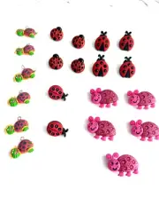 Ladybugs Kids Buttons 21 Assorted Pieces Pink Red Glitter Design