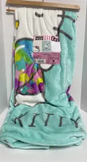 New Hello Kitty Dream & Sparkle Teal Blue Plush 60" x 70" Throw Blanket