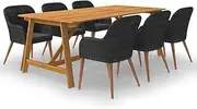 vidaXL 7-Piece Garden Dining Set - Black Outdoor Furniture Set with Acacia Wood Table, Rattan Chairs & Washable Cushions
