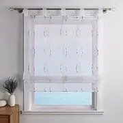 ESLIR Roman Blind with Loops, Kitchen Modern Roman Curtains, Transparent Tab-Top Blind, Embroidered Curtains with Embroidery, Grey, W x H, 120 x 140 cm, Pack of 1