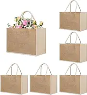 TOPTIE 6 PCS Jute Tote Bags Burlap Bridesmaid Bags Beach Bag Reusable Grocery Bags