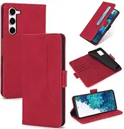Design Piece of Colourful Leather-Like Wallet Phone Case for Samsung Galaxy S23 with Card Slots, Cash Pocket, Kickstand and Magnetic Lock (Red)