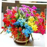 Artificial Flowers for Outdoor, 18 Bundle UV Resistant Rosy Red Yellow Blue