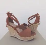UGG REAGAN CHESTNUT SUEDE STRAPPY PLATFORM 4" WEDGE HEELS, US 9.5/ EUR 40.5 ~NIB