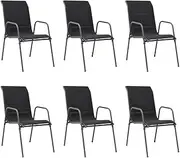vidaXL 6-Piece Black Garden Chairs Set, Stackable Outdoor Dining Chairs, Weather-Resistant Steel and Textilene Construction, Easy Assembly