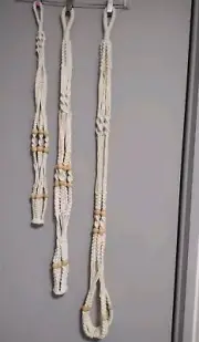 Handmade Macrame Hangers For Plants 3 Different Size Ivory and Wooden Beads New