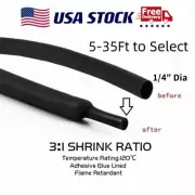 ID 1/4" Marine 3:1 Heat Shrink Tubing Waterproof Connection Wire Sleeves Black