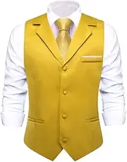 [HEYDHSDC] Men Solid Black V-Neck Vest With Tie Tuxedo Dress Waistcoat Adjustable Casual Business Vests Md-3399-N-3053 S