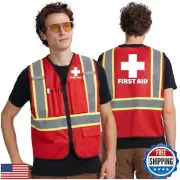 AK A-KSAFETY FIRST Red Security Vest High Visibility Reflective Safety Vest f