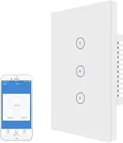 [UseeLink] WiFi Light Switch,WiFi Wall Light Touchpad Switch,Smart Wall Light Switch,2.4GHz,Smart Life/Doodle App,Compatible with Alexa & IFTTT,Remote Control,Timer,White 3 Way