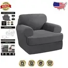 Stretch Fit Grey T Cushion Armchair Slipcovers - Machine Washable for Easy Care