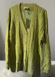 Valentino Sport Classic 80's Vtg Lime Green Knit Cotton Cardigan/Jumper L