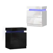 2 Drawers Artiss LED Bedside Table Nightstand Coley Black