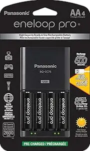 Panasonic K-KJ75KHC4BA Advanced Battery Charger with USB Charging Port and 4AA Eneloop Pro High Capacity Rechargeable Batteries