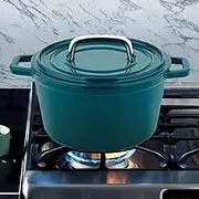 24cm Iron Casserole Stock Pot with Lid, Blue Soup Pot for Kitchen Baking Braising Roasting