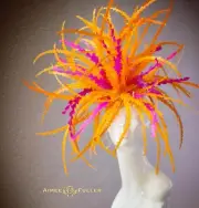 Aimee Fuller Kentucky Derby Fascinator Big Hat Hot Pink Orange Royal Ascot Hat