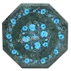 Octagon Marble Coffee Table Top Turquoise Stone Inlay Work Living Room End Table