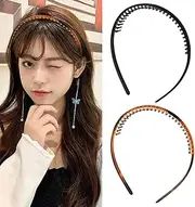 Zig Zag Headbands for Women Non Slip Shark Teeth Head Bands for Women's Hair Comb Headbands for Girls Yoga Wavy Headband with Teeth for Thick Thin Hair(2 colors)