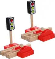 Snap Together Toy Trains Model Railway Set Traffic Signal Model Wooden Train Tracks for Boys and Girls