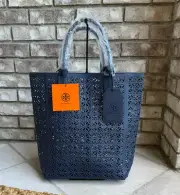 NWT TORY BURCH LAZER CUT PVC VEGAN TOTE SHOPPER BLUE NEW