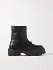 [Jimmy Choo] Jimmy Choo - Bryer Flat Crystal-embellished Platform Leather Ankle Boots - Black - IT39.5 IT 39.5 Black