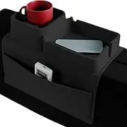 Couch Cup Holder Tray, Silicone Sofa Armrest Tray with Side Pockets Anti Spill and Anti Slip Couch Caddy Large Capacity Sofa Armrest Organizer for Holding Cups Drinks Remote Phones and Snacks (Black)