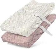 MINIKUKU 2 Pack Changing Pad Cover for Baby Boys Girls, Ultra Soft Breathable Plush Dot Diaper Changing Table Pad Cover, Neutral Fitted Changing Pad Sheets (Pristine and Sepia Rose)