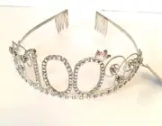 BABeyond 100 Year Crystals Medal Princess Comb Crown With Tags Silver Tone Tiara