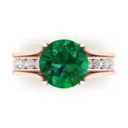 2.89ct Round Cut Emerald Stone Ring Band bridal Set Sliding 14k Rose Gold