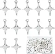[SUPERFINDINGS] 120Pcs Platinum Star Charm Alloy Earrings Pendant Bulk North Star Charm 3D Four Pointed Star Pendant for DIY Craft Necklace Bracelet Pendant Keychain
