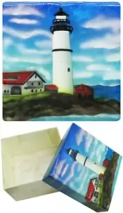 Capiz Shell Trinket Box, 3", Lighthouse #2