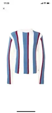 Brand New Thom Browne Men's Wool Wide Intarsia Repp Stripe Pullover, Size 1