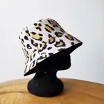 法式女孩風/雙面漁夫帽/鑲金粉豹紋-M/L黑 LEOPARD PRINT DOUBLE-SIDED BUCKET HAT