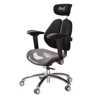 【GXG 吉加吉】雙軸枕 中灰網座 鋁腳/4D弧面摺疊扶手 雙背工學椅(TW-2706 LUA1D)